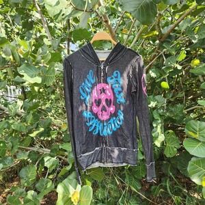 Small reversible emo scene style Affliction zip up hooded jacket